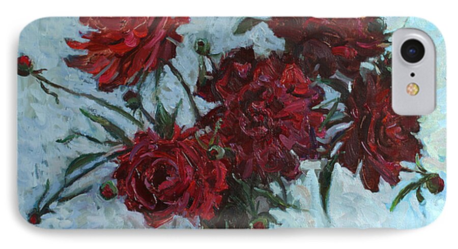 Piones iPhone 8 Case featuring the painting Red piones by Juliya Zhukova