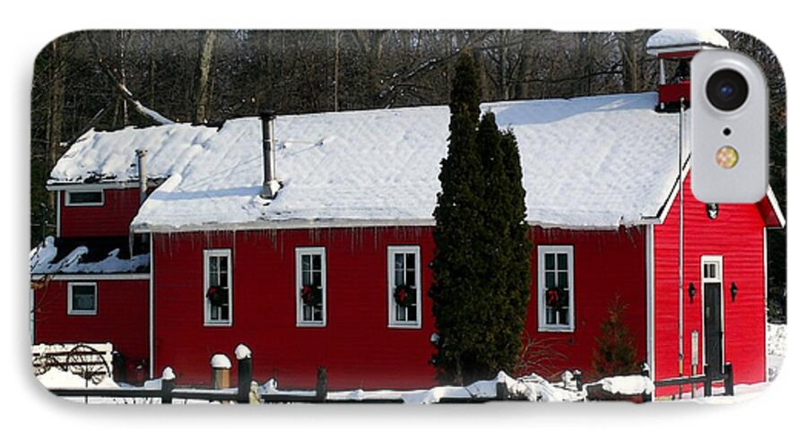 Red Schoolhouse iPhone 8 Case featuring the photograph Red Schoolhouse at Christmas by Desiree Paquette