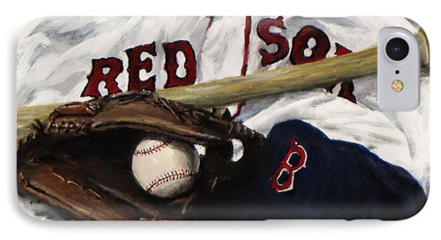Baseball iPhone 8 Case featuring the painting Red Sox number nine by Jack Skinner
