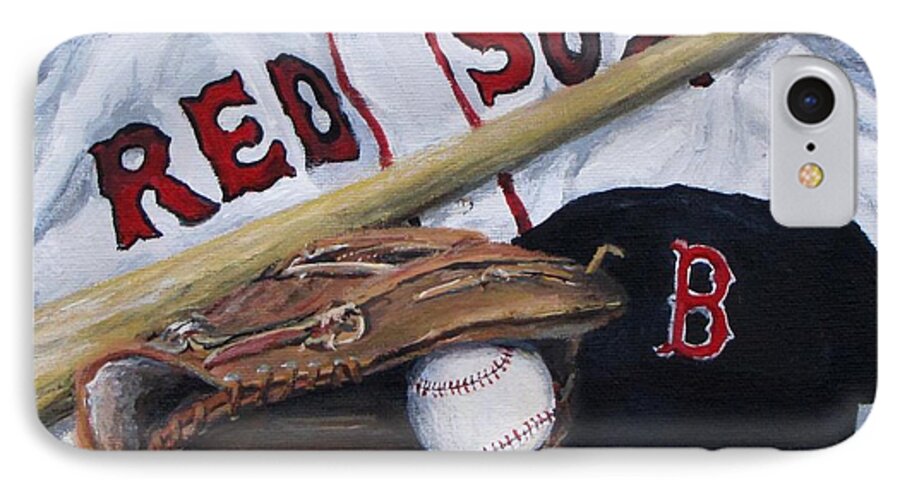 Red Sox iPhone 8 Case featuring the painting Red Sox Number six by Jack Skinner