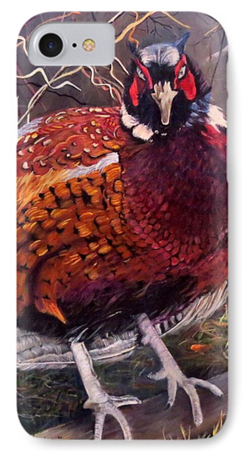 Bird iPhone 8 Case featuring the painting Ring Neck Pheasant by Marilyn McNish