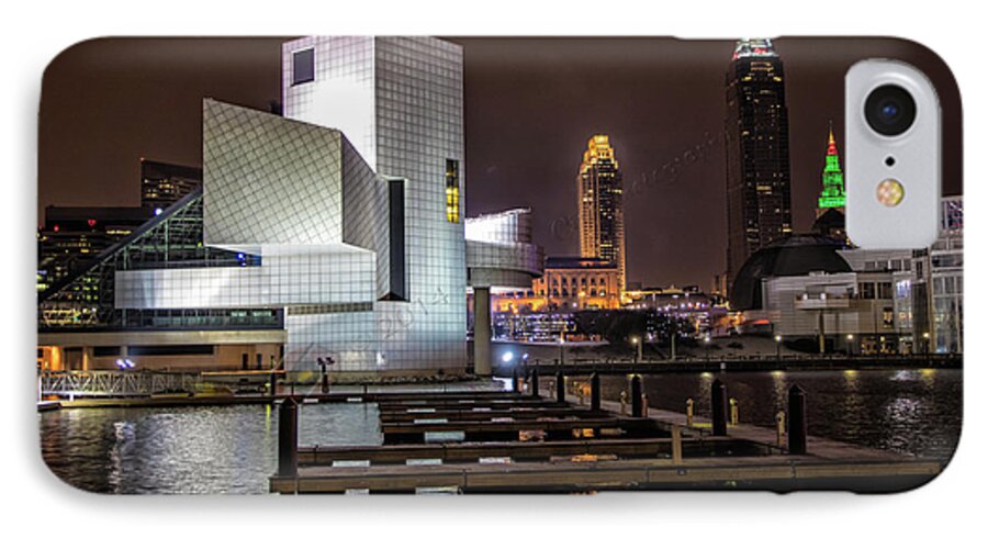 Cleveland iPhone 8 Case featuring the photograph Rock Hall of Fame and Cleveland Skyline by Peter Ciro