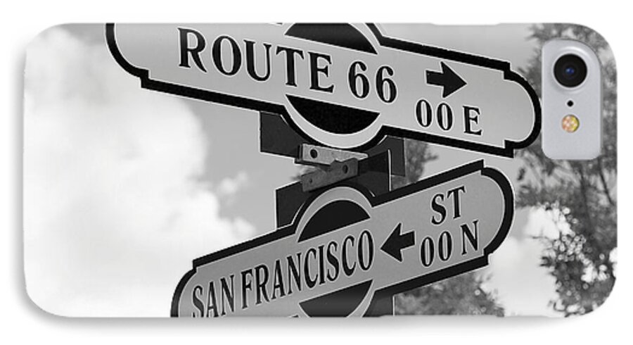 Sign iPhone 8 Case featuring the photograph Route 66 Street Sign Black And White by Phyllis Denton