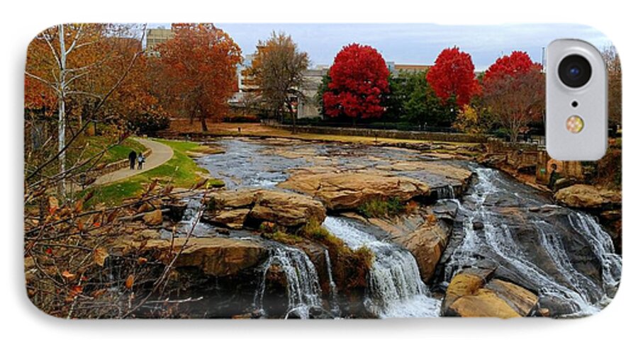 Reedy River iPhone 8 Case featuring the photograph Scene from the Falls Park Bridge in Greenville, SC by Kathy Barney