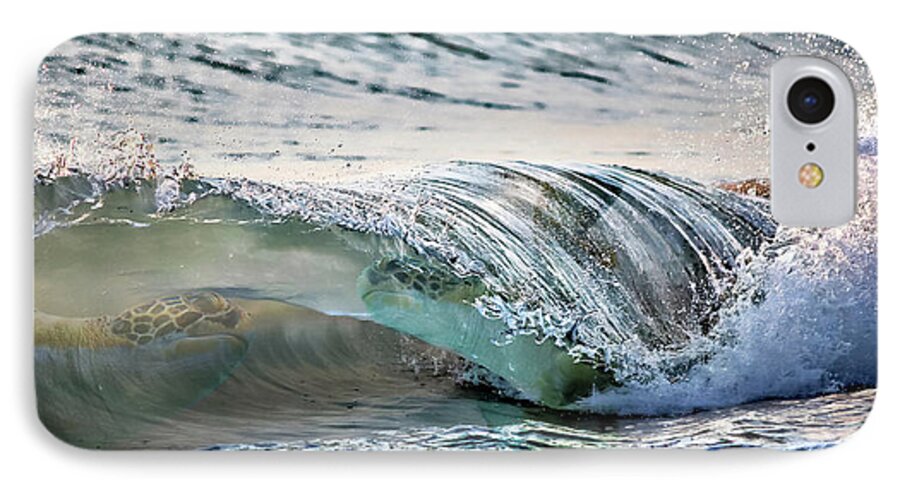 Sea Turtles iPhone 8 Case featuring the photograph Sea Turtles In The Waves by Barbara Chichester