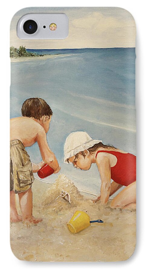 Seashell iPhone 8 Case featuring the painting Seashell Sand and a Solo Cup by Alan Lakin