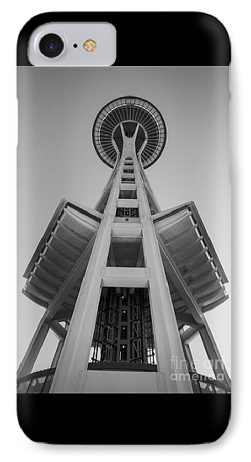 Seattle￿s Space Needle iPhone 8 Case featuring the photograph Seattle Space Needle in Black and White by Patrick Fennell