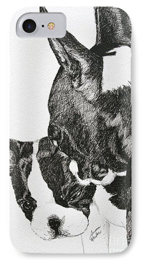 Boston Terrier iPhone 8 Case featuring the drawing Secrets by Susan Herber