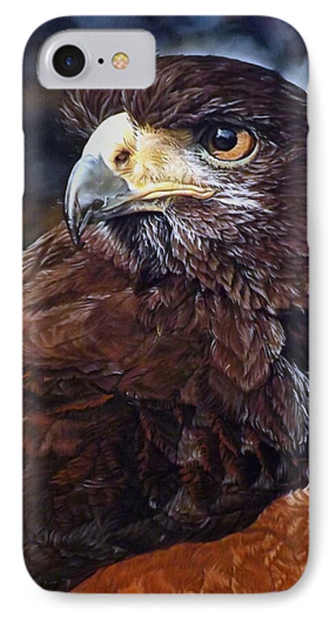 Hawk iPhone 8 Case featuring the painting Sig the Harris Hawk by Linda Becker