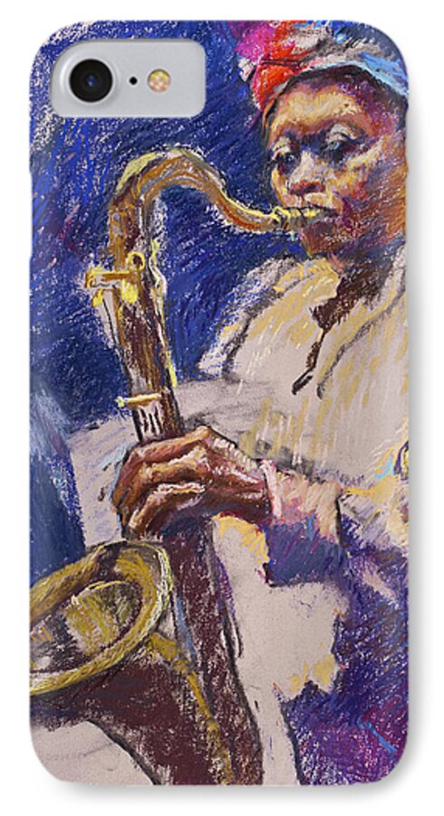 Jazz iPhone 8 Case featuring the painting Sizzlin' Sax by Ellen Dreibelbis