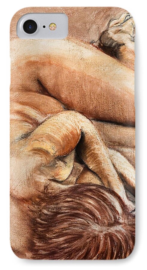 Nude iPhone 8 Case featuring the drawing Slumber Pose by Kerryn Madsen-Pietsch