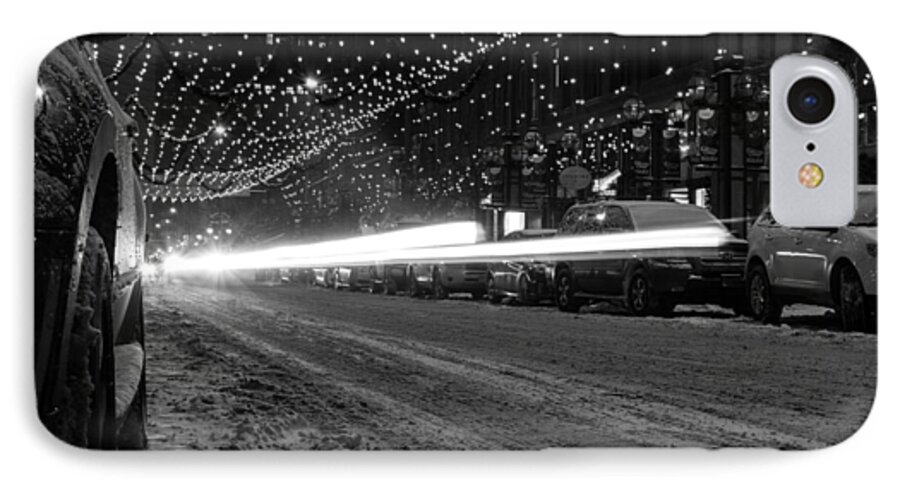 Light Trails iPhone 8 Case featuring the photograph Snowy night light trails by Stephen Holst