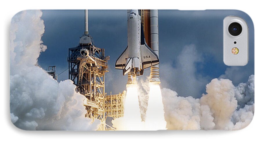 Color Image iPhone 8 Case featuring the photograph Space Shuttle Launching by Stocktrek Images