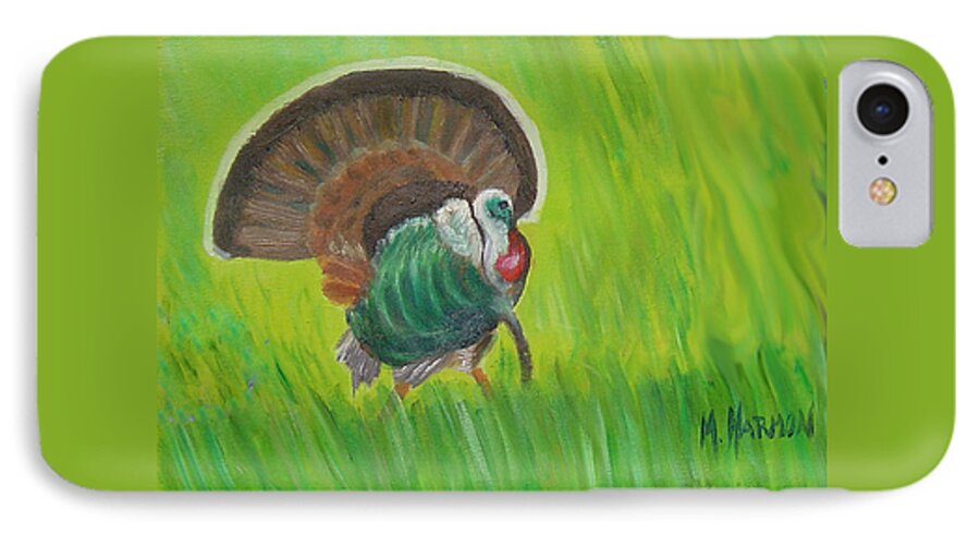 Wild Life Oil Painting iPhone 8 Case featuring the painting Strutting Turkey In The Grass by Margaret Harmon