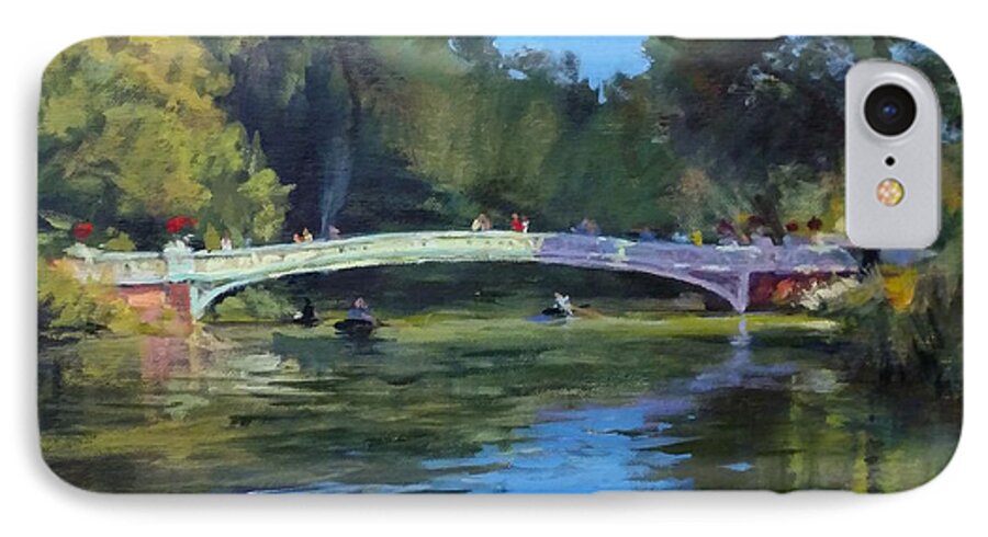 Landscape iPhone 8 Case featuring the painting Summer Afternoon on The Lake, Central Park by Peter Salwen