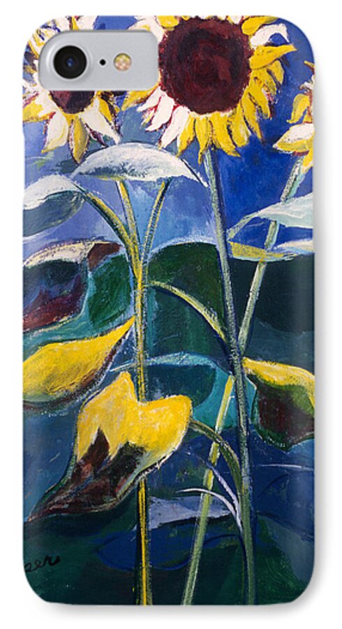 Sun Flowers iPhone 8 Case featuring the painting Sunflowers Standing Tall by Betty Pieper