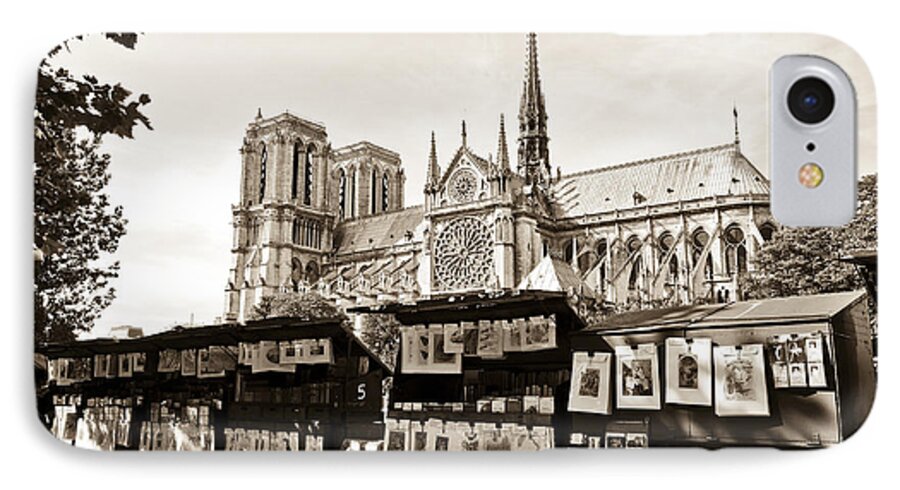 Seine iPhone 8 Case featuring the digital art The Bouquinistes and Notre-Dame Cathedral by Perry Van Munster