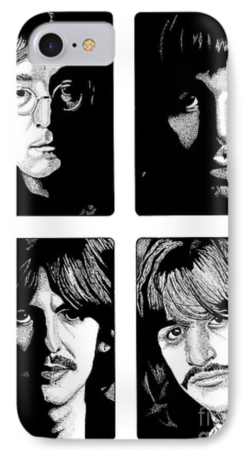 Paul Mccartney iPhone 8 Case featuring the drawing The Fab Four by Cory Still