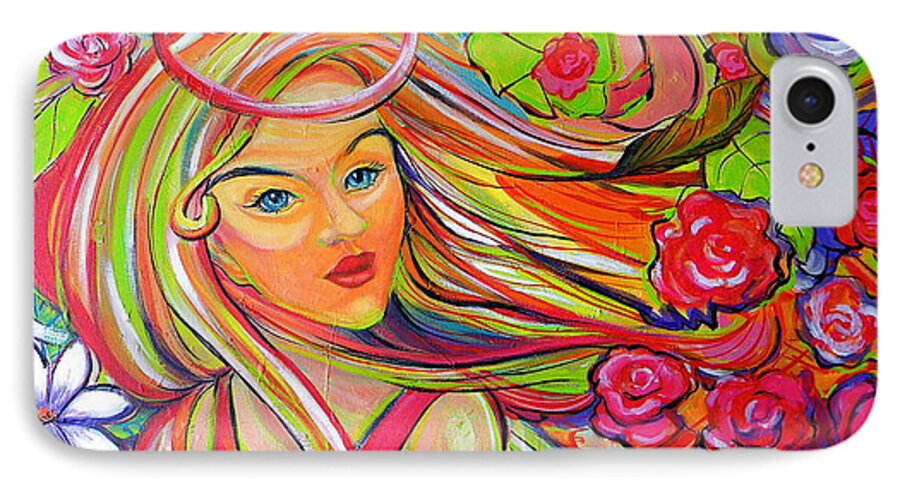Children's iPhone 8 Case featuring the painting The Girl with the Flowers in her Hair by Jeanette Jarmon
