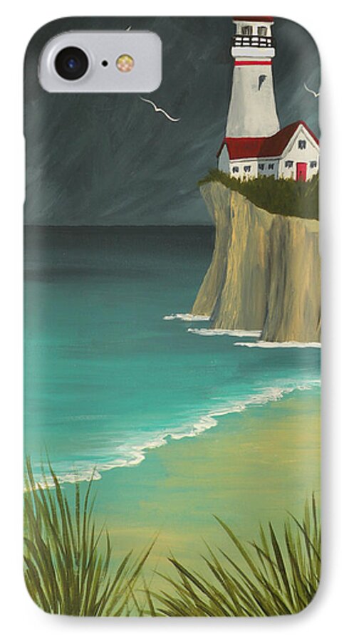 My Dream Home iPhone 8 Case featuring the painting The Lighthouse on the Cliff by Micki Findlay