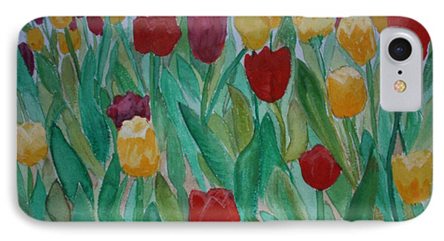 Tulips iPhone 8 Case featuring the painting Tulip Garden by Kimber Butler