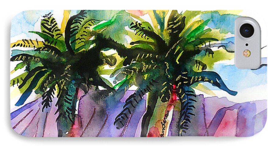 Watercolor iPhone 8 Case featuring the painting Two Palms by Terry Banderas