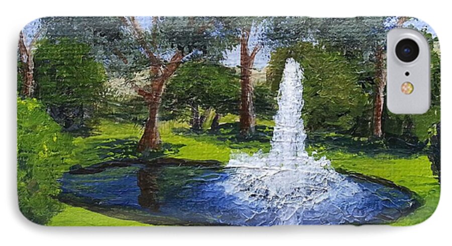 Landscape iPhone 8 Case featuring the painting Village Fountain by Mishel Vanderten