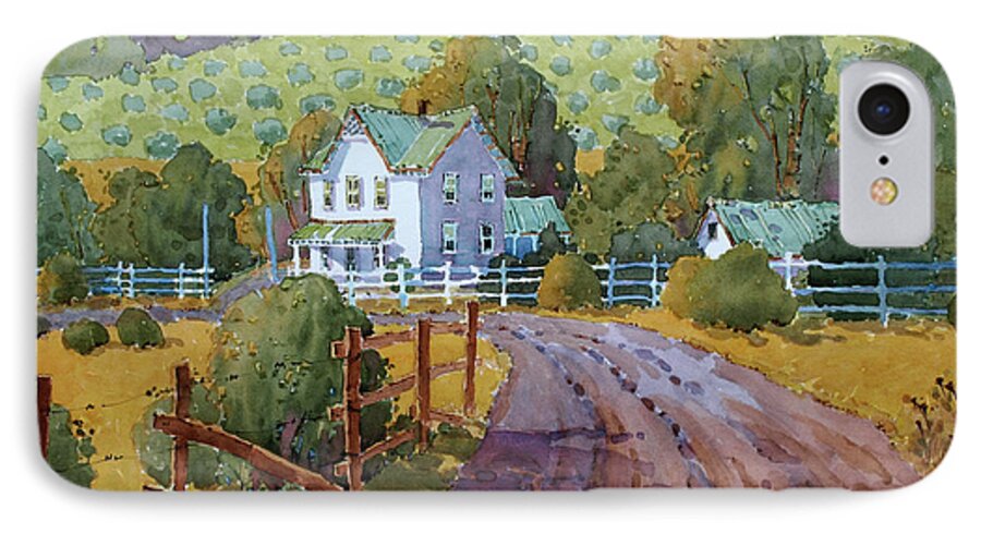 Landscape iPhone 8 Case featuring the painting Vineyard Farm in Cambria by Joyce Hicks