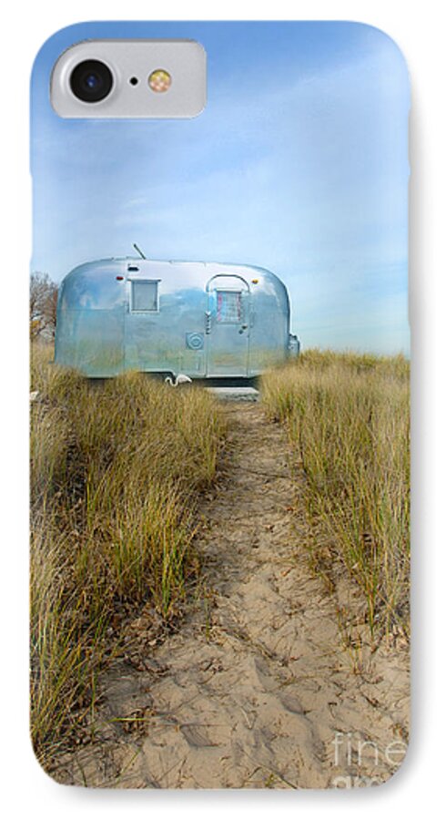 Trailer iPhone 8 Case featuring the photograph Vintage Camping Trailer Near the Sea by Jill Battaglia