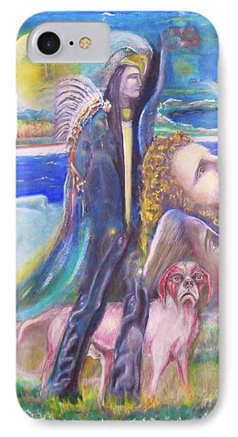 Native Amerian iPhone 8 Case featuring the painting Visiting Star Beings by Kicking Bear Productions