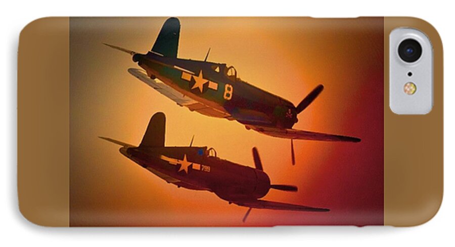 Transportation iPhone 8 Case featuring the photograph Vought F4U Corsair Sunset Two Ship by Gus McCrea
