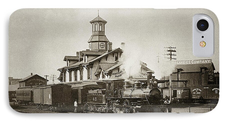 Steam Locomotive iPhone 8 Case featuring the photograph Wilkes Barre PA. New Jersey Central Train Station Early 1900's by Arthur Miller