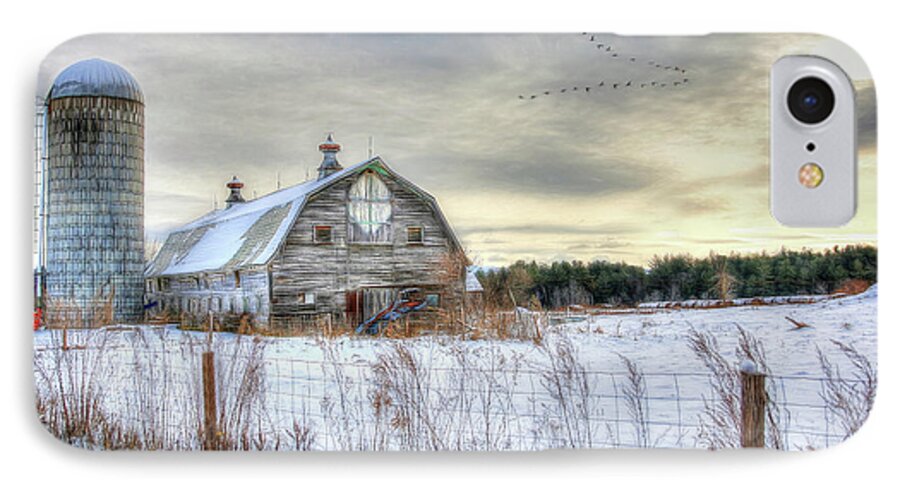 Barn iPhone 8 Case featuring the digital art Winter Days in Vermont by Sharon Batdorf