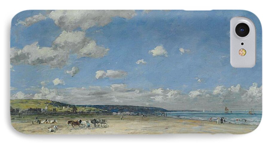 Eugene Boudin iPhone 8 Case featuring the painting The Beach at Tourgeville-les-Sablons #1 by Eugene Boudin