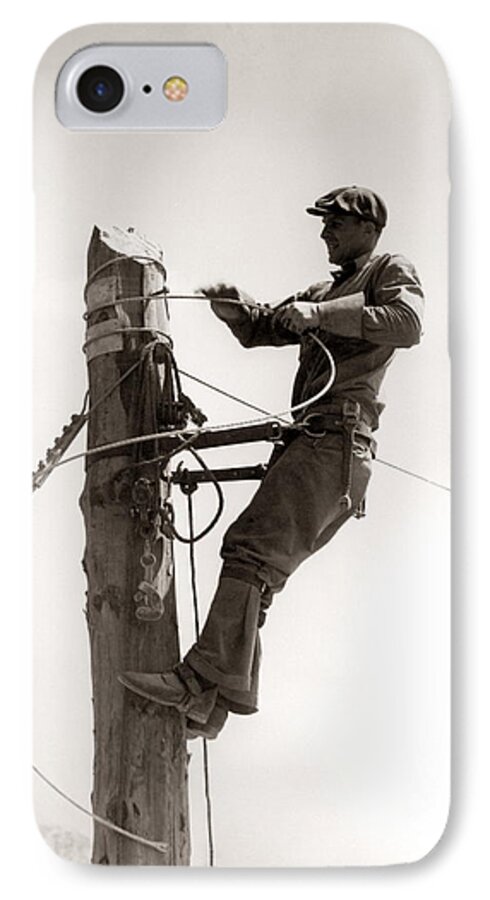 Man Worker, Working Atop Utility Pole iPhone 8 Case by H