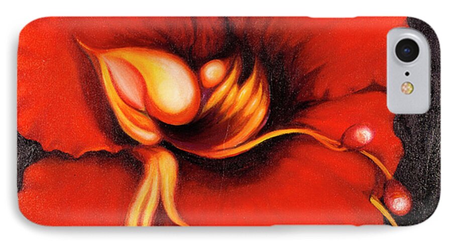 Red Surreal Bloom Artwork iPhone 8 Case featuring the painting Passion Flower by Jordana Sands