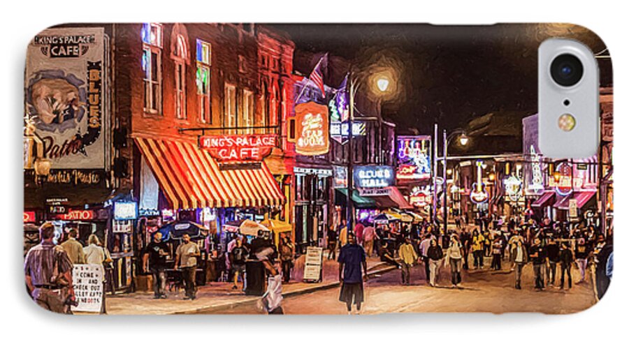 Beale Street iPhone 8 Case featuring the digital art Friday Night on Beale by Liz Leyden
