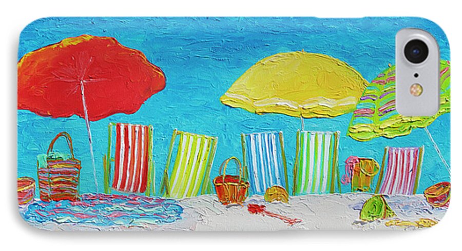 Beach iPhone 8 Case featuring the painting Beach Painting - Deck Chairs by Jan Matson