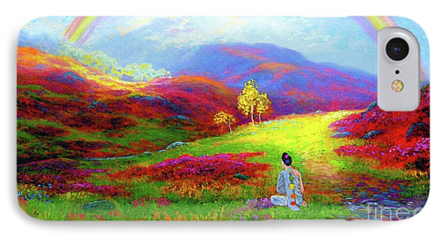  Meditation iPhone 8 Case featuring the painting Buddha Chakra Rainbow Meditation by Jane Small