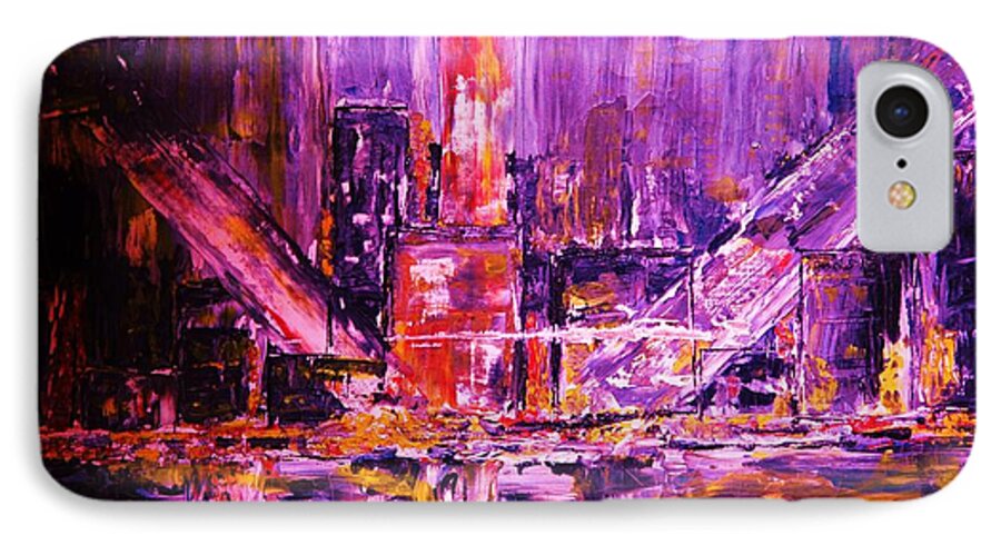Abstract iPhone 8 Case featuring the painting City Lights by Kicking Bear Productions