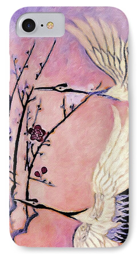 Flight Of The Cranes iPhone 8 Case featuring the painting Flight of the Cranes - Kimono Series by Susan Maxwell Schmidt