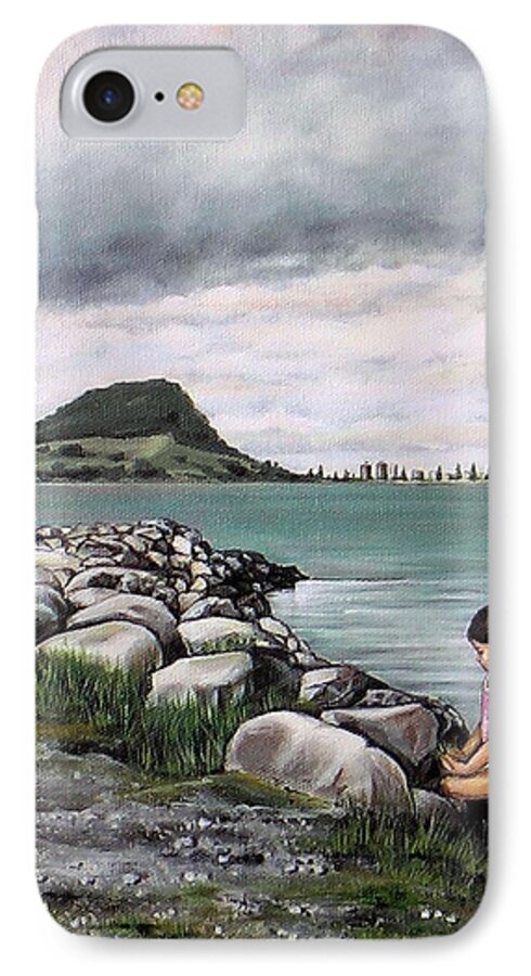 Sea iPhone 8 Case featuring the painting Mt Maunganui 140408 by Sylvia Kula