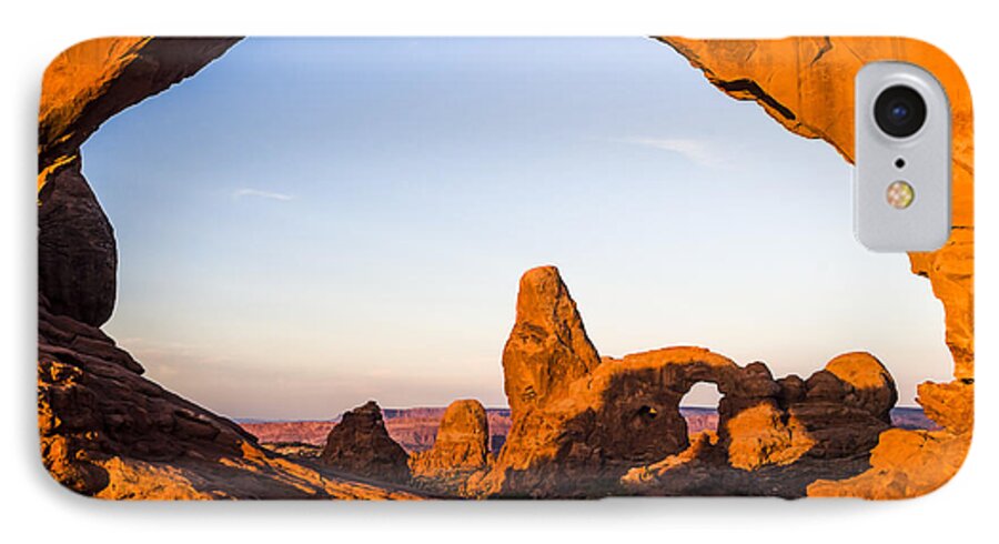 3scape iPhone 8 Case featuring the photograph Turret Arch at Sunrise by Adam Romanowicz