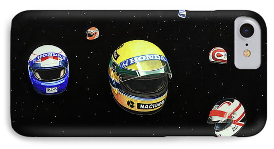 Ayrton Senna iPhone 8 Case featuring the painting We Are Flying High  by Oleg Konin