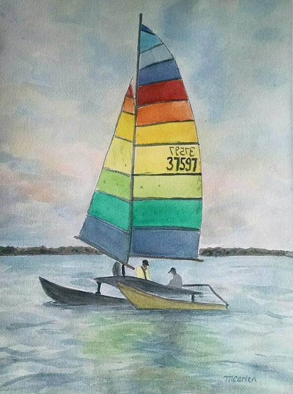 Water Poster featuring the painting Sunday on the Harbor by M Carlen