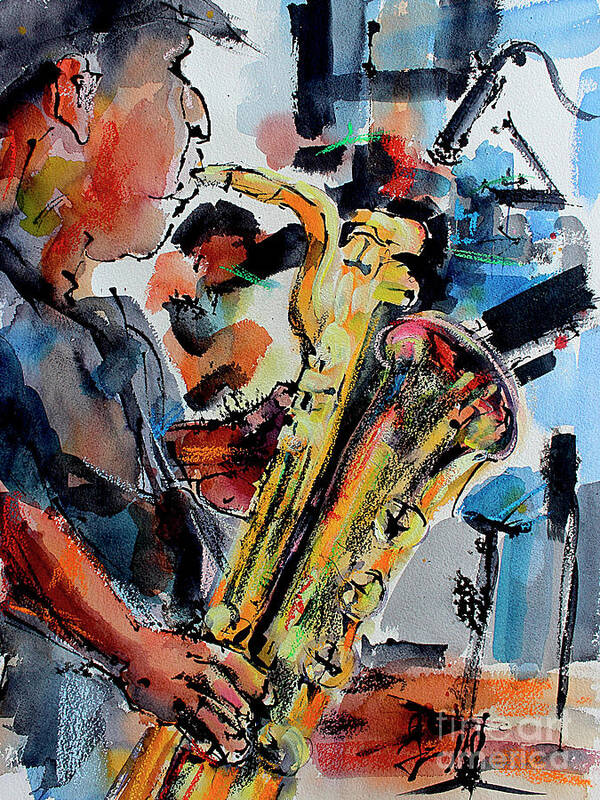 Music Poster featuring the painting Baritone Saxophone Mixed Media Music Art by Ginette Callaway