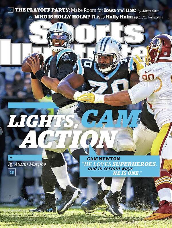 Magazine Cover Poster featuring the photograph Lights, Cam Action Cam Newton Sports Illustrated Cover by Sports Illustrated