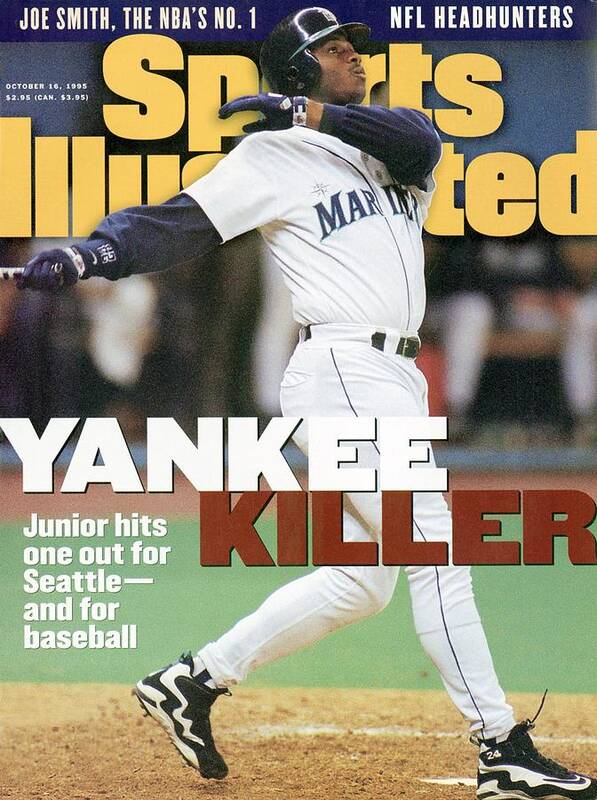 Magazine Cover Poster featuring the photograph Seattle Mariners Ken Griffey Jr, 1995 Al Division Series Sports Illustrated Cover by Sports Illustrated