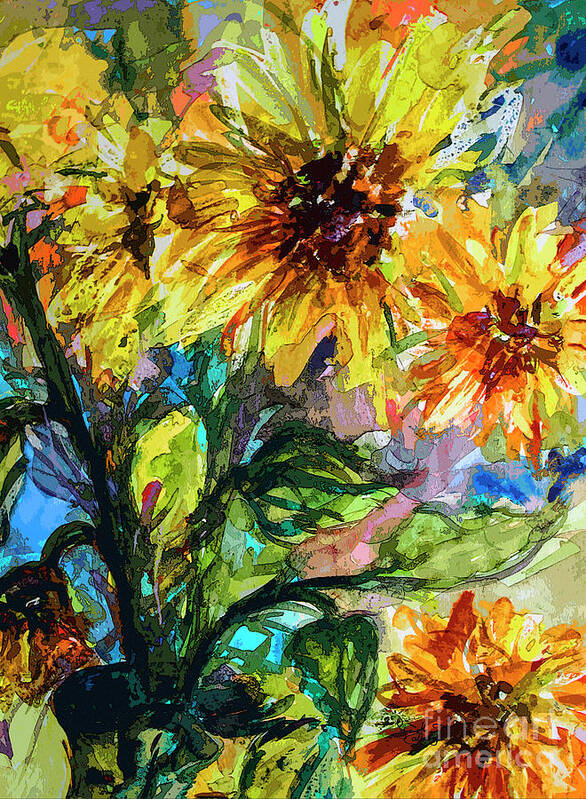 Sunflowers Poster featuring the mixed media Sunflowers Summer Flowers Mixed Media by Ginette Callaway