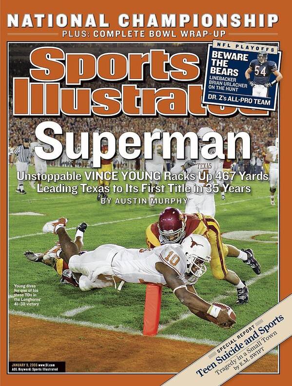Magazine Cover Poster featuring the photograph Texas Qb Vince Young, 2006 Rose Bowl Sports Illustrated Cover by Sports Illustrated